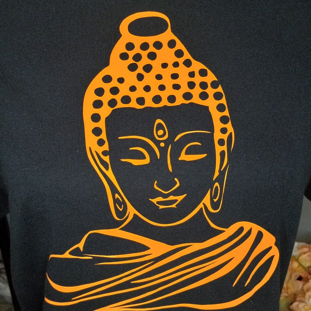 Black T-shirt with orange Budda